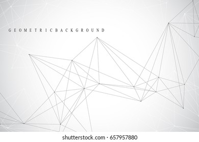 Geometric abstract background with connected line and dots. Network and connection background for your presentation. Graphic polygonal background. Scientific vector illustration