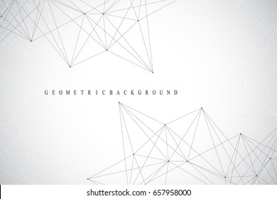 Geometric abstract background with connected line and dots. Network and connection background for your presentation. Graphic polygonal background. Scientific vector illustration