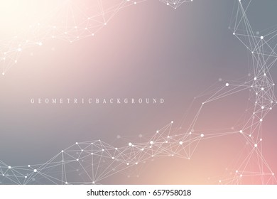 Geometric abstract background with connected line and dots. Network and connection background for your presentation. Graphic polygonal background. Scientific vector illustration