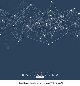 Geometric abstract background with connected line and dots. Structure molecule and communication. Scientific concept for your design. Medical, technology, science background. Vector illustration