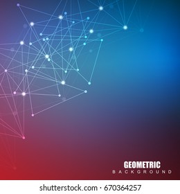 Geometric abstract background with connected line and dots. Structure molecule and communication. Scientific concept for your design. Medical, technology, science background. Vector illustration