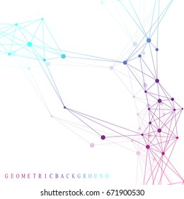 Geometric abstract background with connected line and dots. Network and connection background for your presentation. Graphic polygonal background. Scientific vector illustration