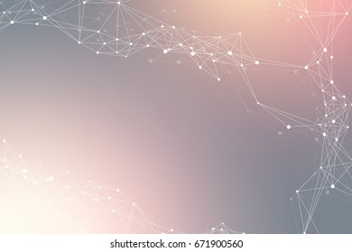 Geometric abstract background with connected line and dots. Network and connection background for your presentation. Graphic polygonal background. Scientific vector illustration
