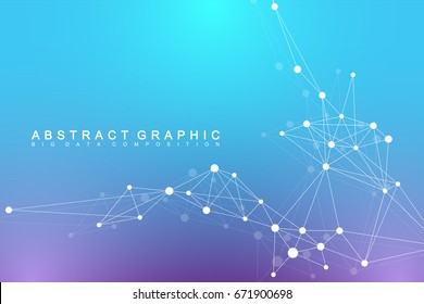 Geometric abstract background with connected line and dots. Network and connection background for your presentation. Graphic polygonal background. Scientific vector illustration