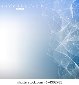 Geometric abstract background with connected line and dots. Structure molecule and communication. Scientific concept for your design. Medical, technology, science background. Vector illustration
