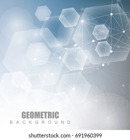 Geometrischer abstrakter Hintergrund mit verbundener Linie und Punkten.Strukturmolekül und Kommunikation. Wissenschaftliches Konzept für Ihr Design. Medizin, Technologie, wissenschaftlicher Hintergrund. Illustration