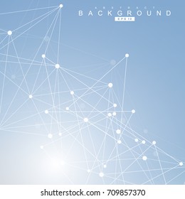 Geometric abstract background with connected line and dots. Structure molecule and communication. Scientific concept for your design. Medical, technology, science background. Vector illustration