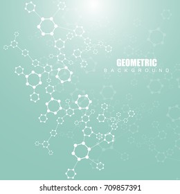 Geometric abstract background with connected line and dots. Structure molecule and communication. Scientific concept for your design. Medical, technology, science background. Vector illustration