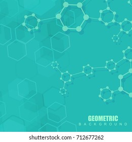 Geometric abstract background with connected line and dots. Structure molecule and communication. Scientific concept for your design. Medical, technology, science background. Vector illustration