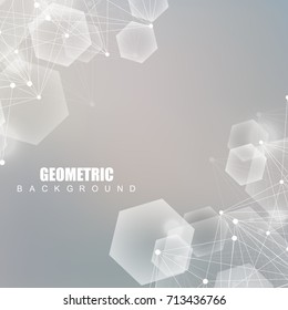 Geometric abstract background with connected line and dots. Structure molecule and communication. Scientific concept for your design. Medical, technology, science background. Vector illustration