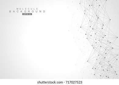 Geometric abstract background with connected line and dots. Structure molecule and communication. Scientific concept for your design. Medical, technology, science background. Vector illustration