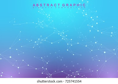 Geometric abstract background with connected line and dots. Network and connection background for your presentation. Graphic polygonal background. Scientific vector illustration