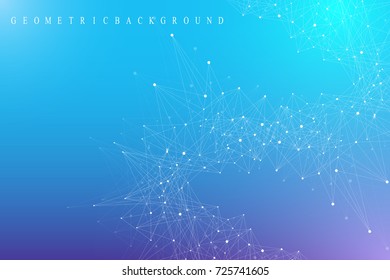 Geometric abstract background with connected line and dots. Network and connection background for your presentation. Graphic polygonal background. Scientific vector illustration