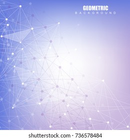 Geometric abstract background with connected line and dots. Structure molecule and communication. Scientific concept for your design. Medical, technology, science background. Vector illustration.