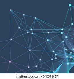 Geometric abstract background with connected line and dots. Structure molecule and communication. Scientific concept for your design. Medical, technology, science background. Vector illustration