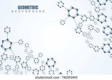 Geometric abstract background with connected line and dots. Structure molecule and communication. Scientific concept for your design. Medical, technology, science background. Vector illustration