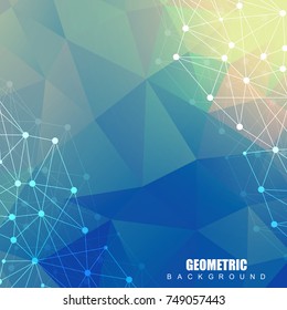 Geometric abstract background with connected line and dots. Structure molecule and communication. Scientific concept for your design. Medical, technology, science background. Vector illustration.