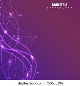 Geometric abstract background with connected line and dots. Structure molecule and communication. Scientific concept for your design. Medical, technology, science background. Vector illustration