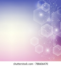 Geometric abstract background with connected line and dots. Structure molecule and communication. Big Data Visualization. Medical, technology, science background. Vector illustration