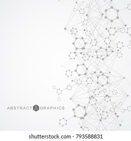 Geometric abstract background with connected line and dots. Structure molecule and communication. Big Data Visualization. Medical, technology, science background. Vector illustration