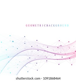 Geometric abstract background with connected lines and dots. Wave flow. Molecule and communication background. Graphic background for your design. Vector illustration