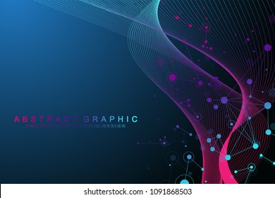 Geometric abstract background with connected lines and dots. Wave flow. Molecule and communication background. Graphic background for your design. Vector illustration