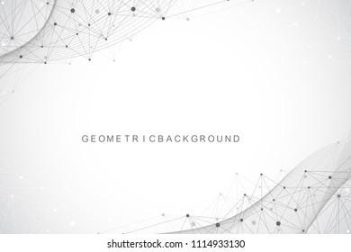 Geometric abstract background with connected lines and dots. Wave flow. Molecule and communication background. Graphic background for your design. Vector illustration.