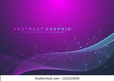 Geometric abstract background with connected lines and dots. Wave flow. Molecule and communication background. Graphic background for your design. Vector illustration