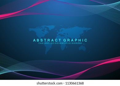 Geometric abstract background with connected lines and dots. Wave flow. Molecule and communication background. Graphic background for your design. Vector illustration