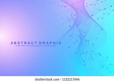 Geometric abstract background with connected lines and dots. Wave flow. Molecule and communication background. Graphic background for your design. Vector illustration