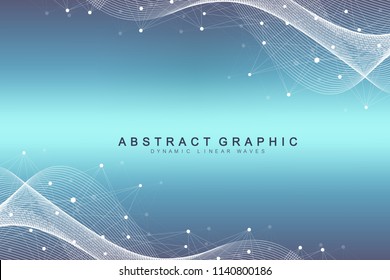 Geometric abstract background with connected lines and dots. Wave flow. Molecule and communication background. Graphic background for your design. Vector illustration