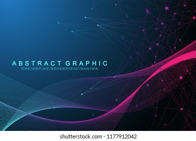 Geometric abstract background with connected lines and dots. Wave flow. Artificial Intelligence and Machine Learning Concept. Communication graphic background for your design. Vector illustration
