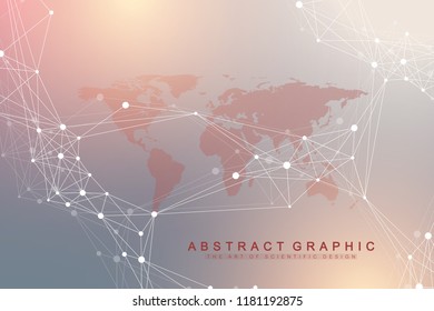 Geometric abstract background with connected lines and dots. Artificial Intelligence background. Molecule and communication background. Graphic background for your design. Vector illustration