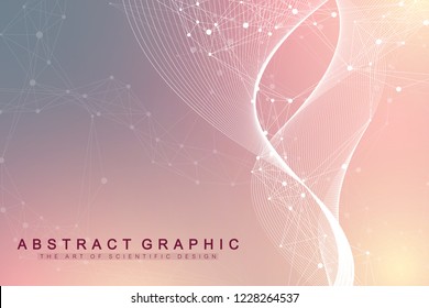 Geometric abstract background with connected lines and dots. Wave flow. Molecule and communication background. Graphic background for your design. Vector illustration