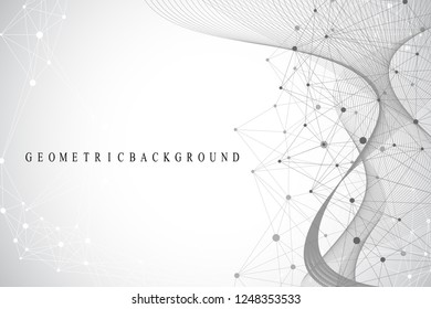 Geometric abstract background with connected lines and dots. Wave flow. Molecule and communication background. Graphic background for your design. Vector illustration