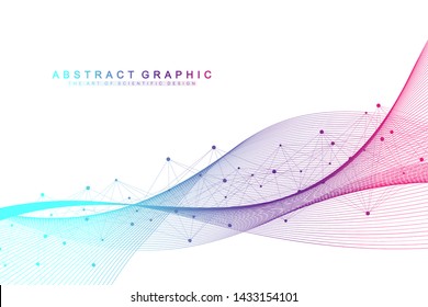 Geometric abstract background with connected lines and dots. Wave flow. Molecule and communication background. Graphic background for your design. Vector illustration