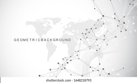 Geometric abstract background with connected lines and dots. Wave flow. Molecule and communication background. Graphic background for your design. Vector illustration.