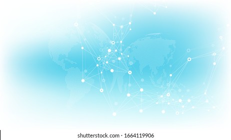 Geometric abstract background with connected lines and dots. Wave flow. Molecule and communication background. Graphic background for your design. Vector illustration.