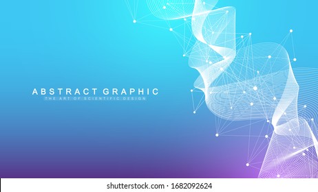 Geometric abstract background with connected lines and dots. Wave flow. Molecule and communication background. Graphic background for your design. Vector illustration