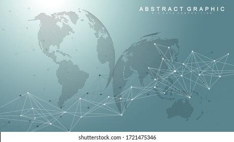 Geometric abstract background with connected lines and dots. Molecule and communication background. Graphic background for your design. Vector illustration