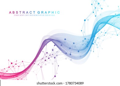 Geometric abstract background with connected lines and dots. Connectivity flow point. Molecule and communication background. Graphic connection background for your design. Vector illustration