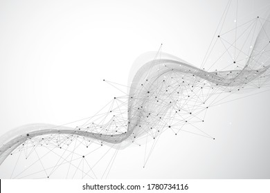 Geometric abstract background with connected lines and dots. Connectivity flow point. Molecule and communication background. Graphic connection background for your design. Vector illustration