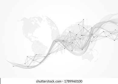 Geometric abstract background with connected lines and dots. Connectivity flow point. Molecule and communication background. Graphic connection background for your design. Vector illustration