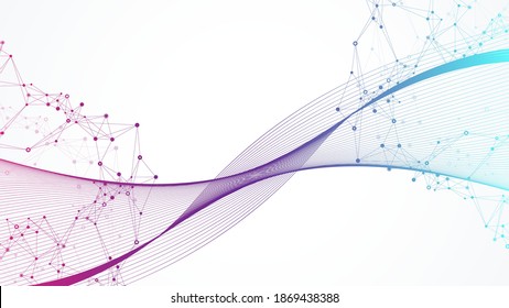 Geometric abstract background with connected lines and dots. Connectivity flow point. Molecule and communication background. Graphic connection background for your design. Vector illustration