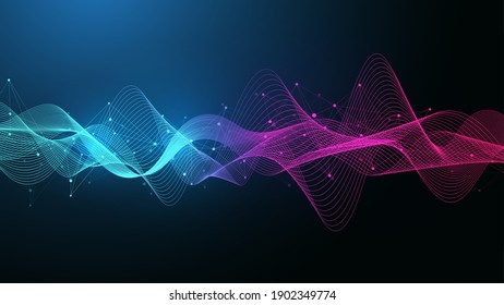Geometric abstract background with connected lines and dots. Connectivity flow point. Molecule and communication background. Graphic connection background for your design. Vector illustration