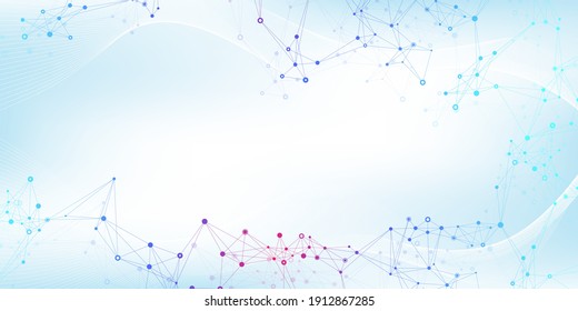 Geometric abstract background with connected lines and dots. Connectivity flow point. Molecule and communication background. Graphic connection background for your design. Vector illustration