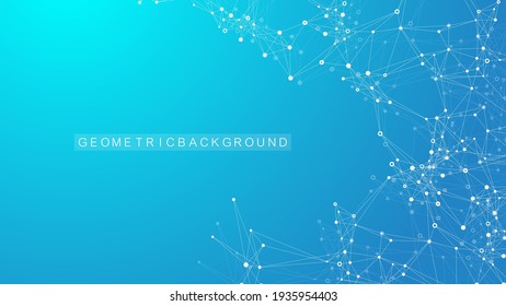 Geometric abstract background with connected lines and dots. Connectivity flow point. Molecule and communication background. Graphic connection background for your design. Vector illustration