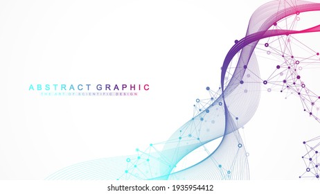 Geometric abstract background with connected lines and dots. Connectivity flow point. Molecule and communication background. Graphic connection background for your design. Vector illustration