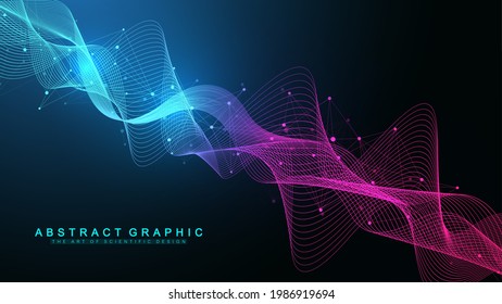 Geometric abstract background with connected lines and dots. Connectivity flow point. Molecule and communication background. Graphic connection background for your design. Vector illustration