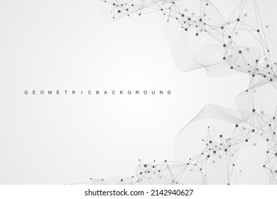 Geometric abstract background with connected lines and dots. Connectivity flow point. Molecule and communication background. Graphic connection background for your design. Vector illustration